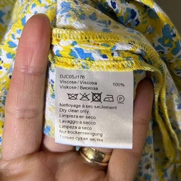 Gerard Darel Paris Floral Peasant Blouse Yellow Blue Print Size 10 - Picture 13 of 16